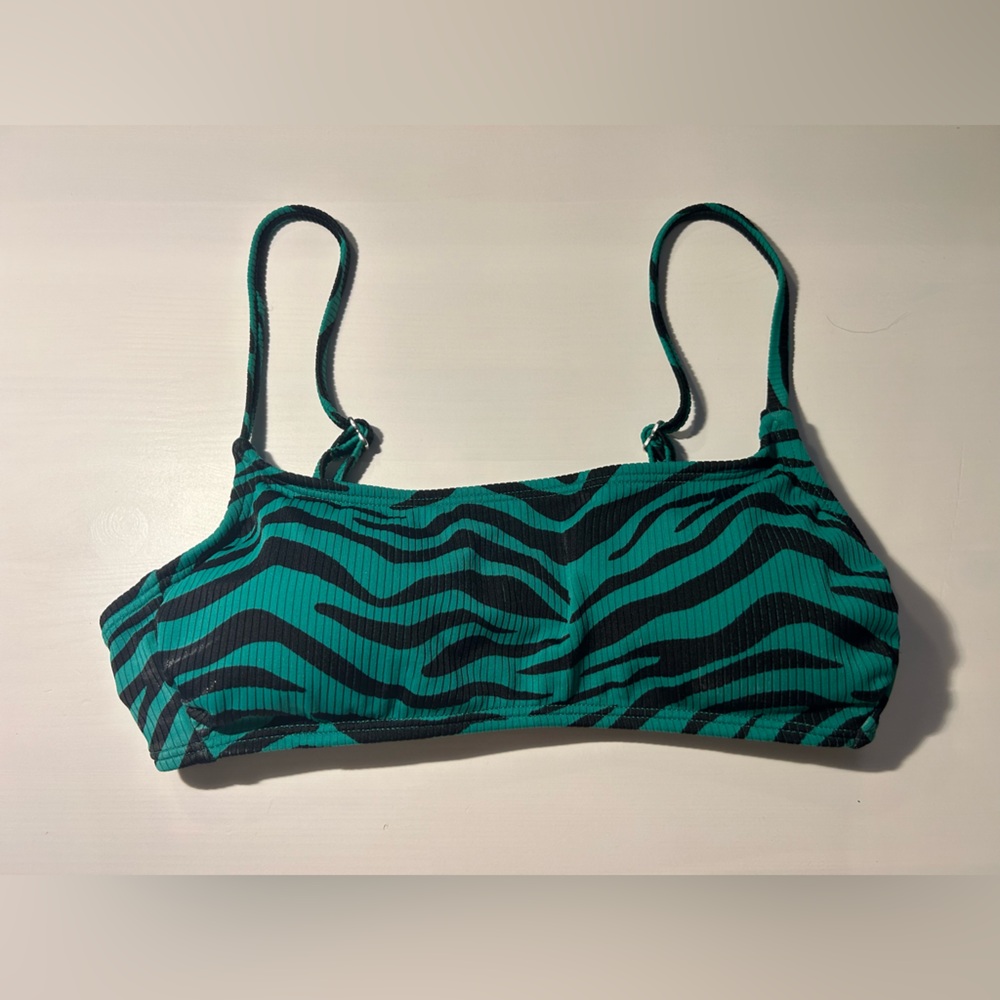 Target green and black zebra print bathing suit top